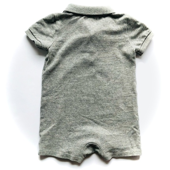 Ralph Lauren | Gray Knit Short Sleeve Polo Romper - Picture 3 of 5